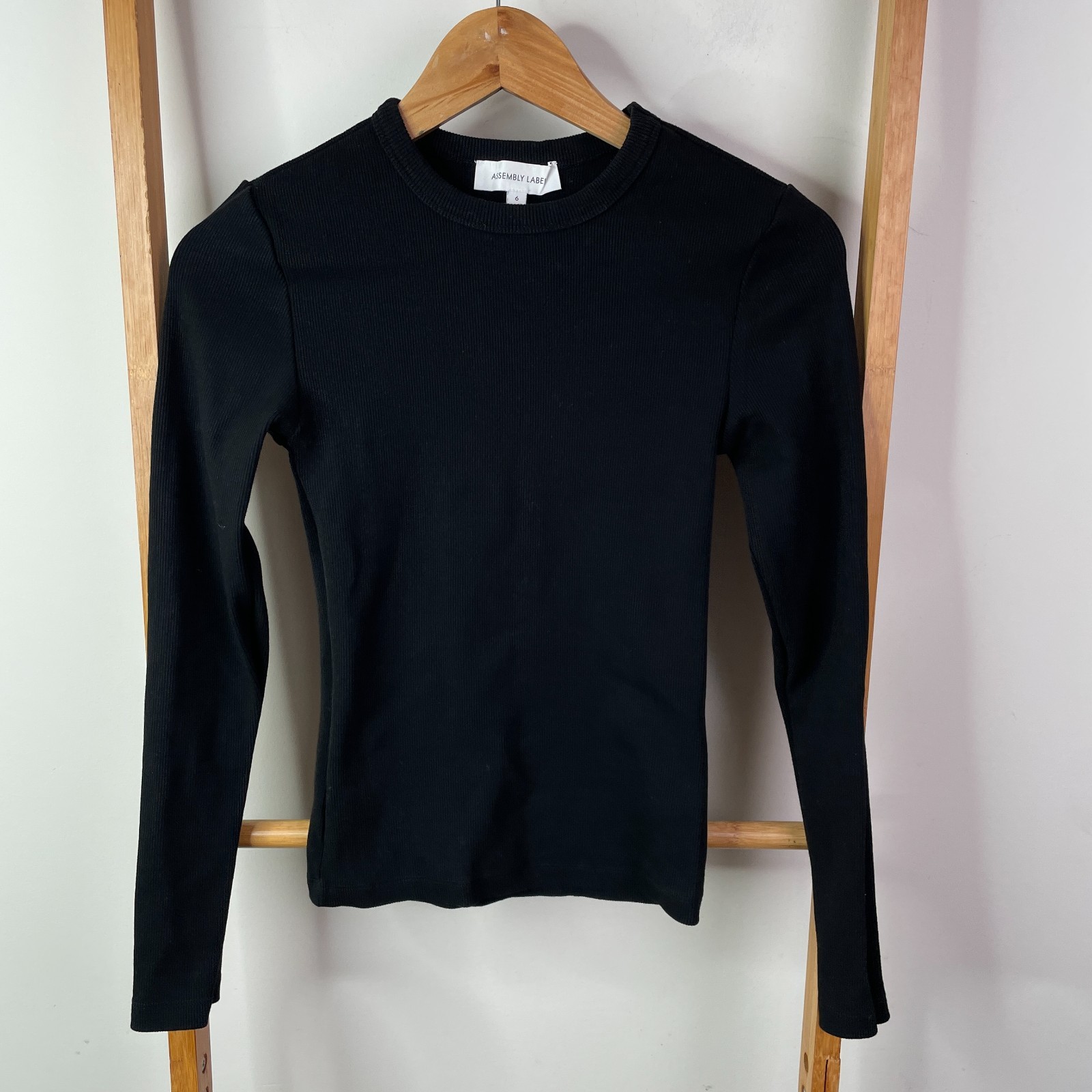 Assembly Label Jumper Womens 6 Black Rib Knit Organic Cotton Crew Neck Pullover