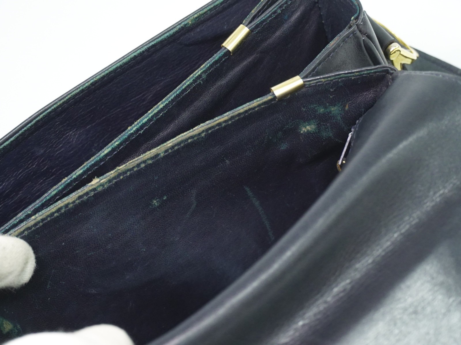 CELINE Horse Carriage Hardware Leather Shoulder Bag Navy Gold