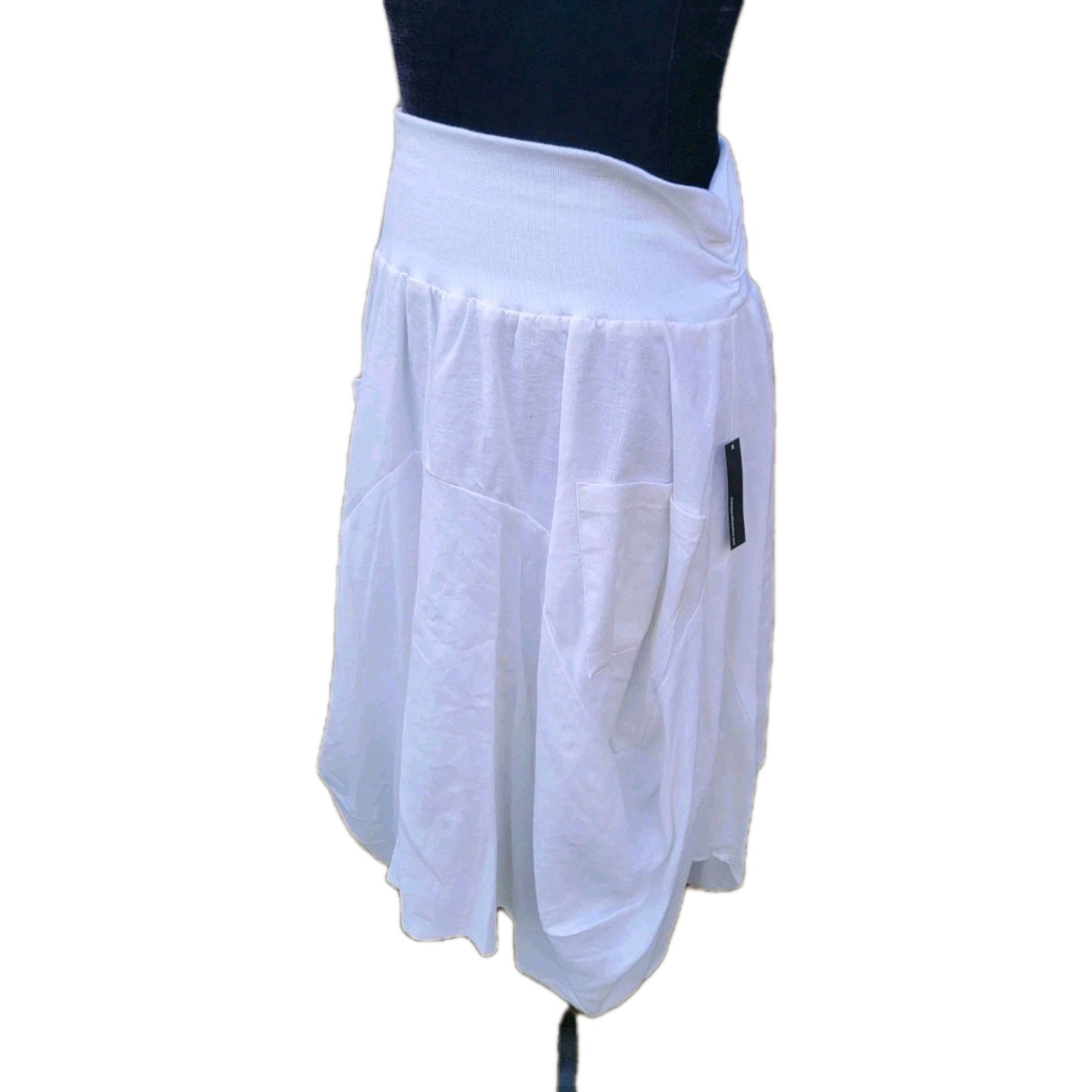 NEW Chelsea And Theodore White Linen Asymmetrical Bubble Skirt Size L Boho