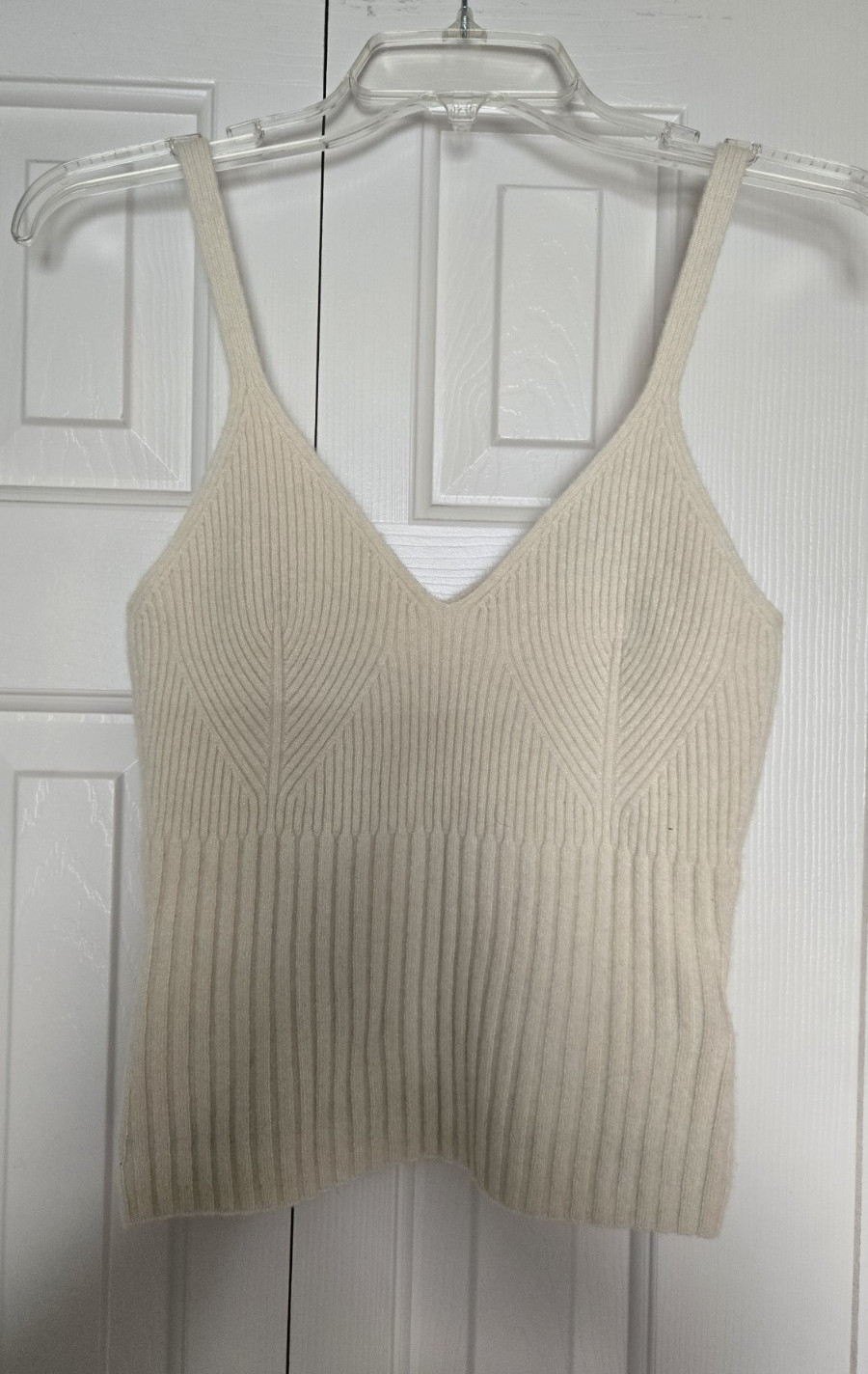 7 For All Mankind Cream Cashmere Blend Ribbed V-Neck Sleeveless Sweater Tank XS