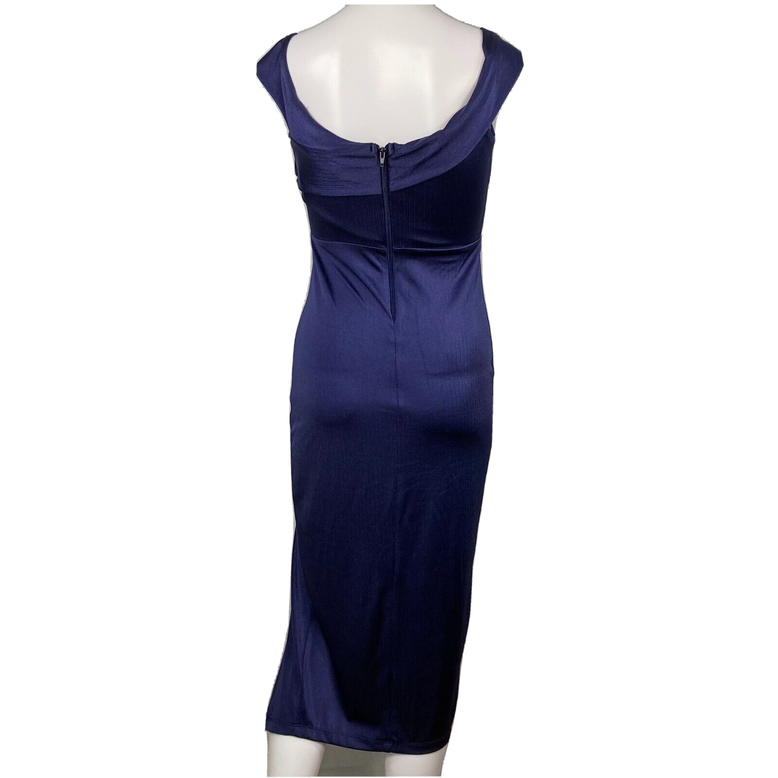 NWT Windsor Dress Womens Sz S Navy Blue Brook Off Shoulder High Slit Sheath Midi