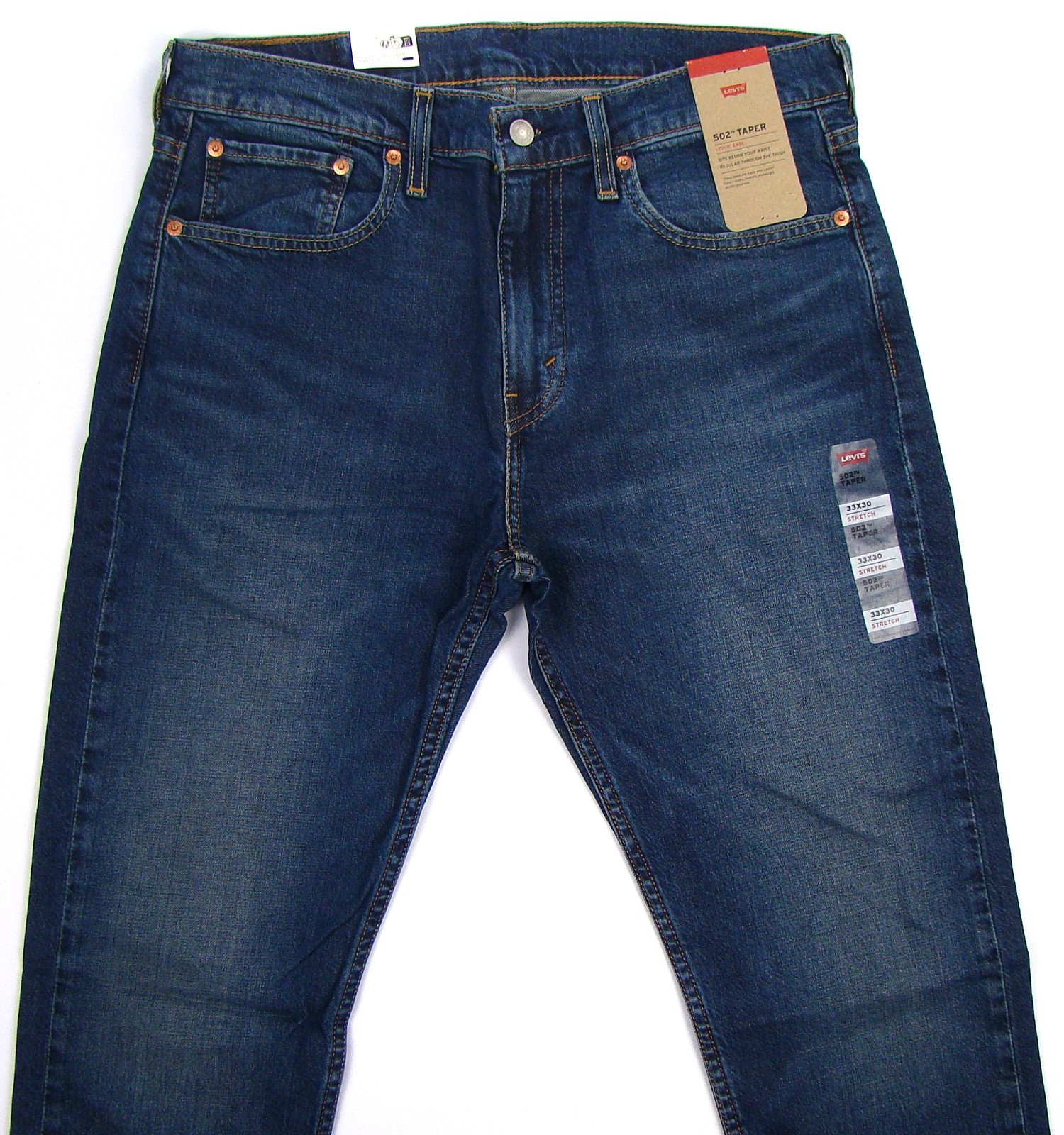 New Levi’s 502 Regular Taper Fit Men’s Jeans 33×30 Dark Blue Stretch FREE SHIP