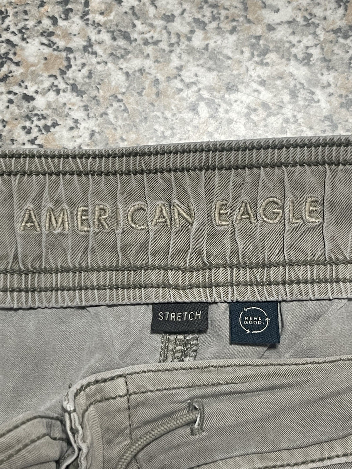 American Eagle Gray Stretch Cargo Pants Regular Fit Tapered Twill Drawstring 20W
