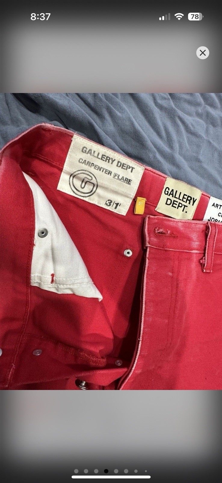 Gallery Dept. Men’s Carpenter Flare Red Acid Wash Paint Splatter Jeans 31