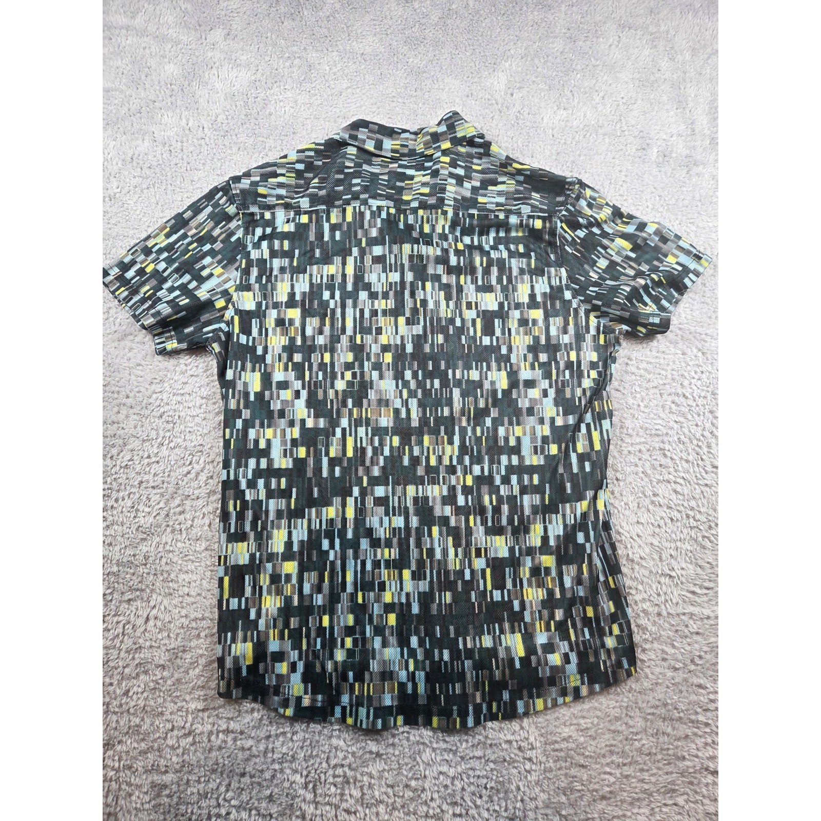 Kenneth Cole New York Mens Large Geometric Digital Print Mesh Shirt Short Sleeve