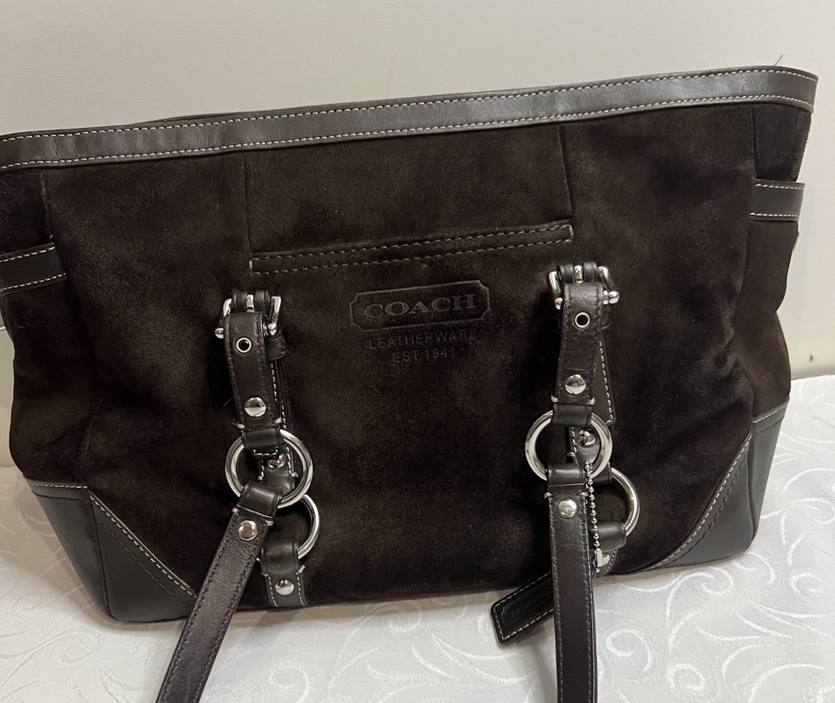 COACH VINTAGE HAMPTONS BROWN SUEDE GALLERY TOTE SHOULDER BAG Y2K F12836