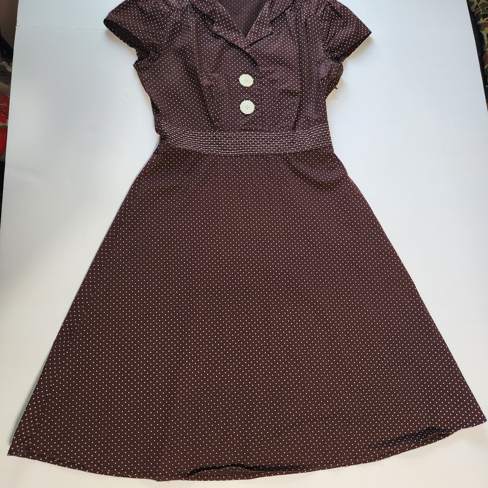 Vintage Ruby Rox Polka Dot Dress Women’s Size 7 Brown Retro Pin-Up Rockabilly