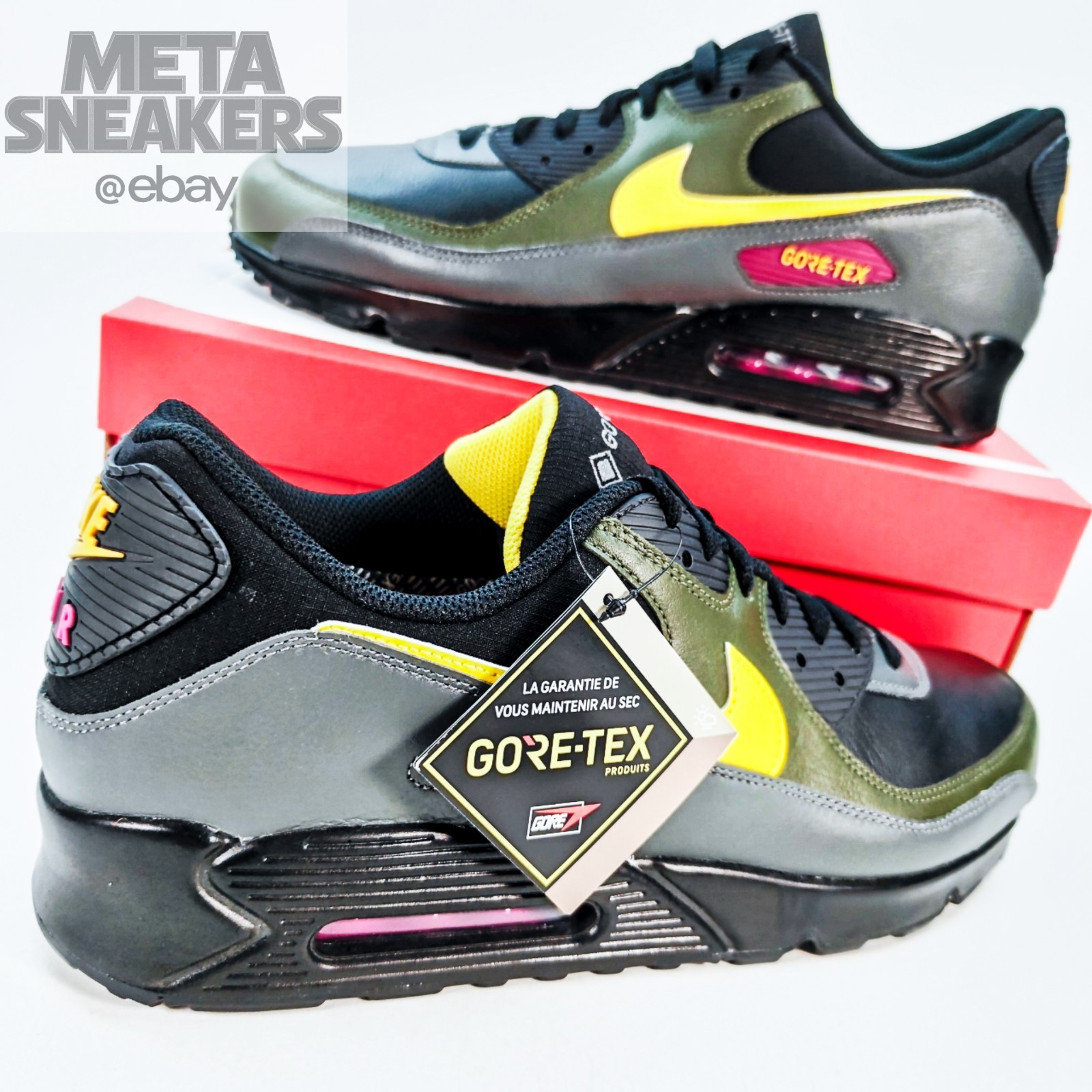 Nike US 14 Mens Black Yellow Grey Green Rare Retro Air Max 90 GTX DJ9779 001 New