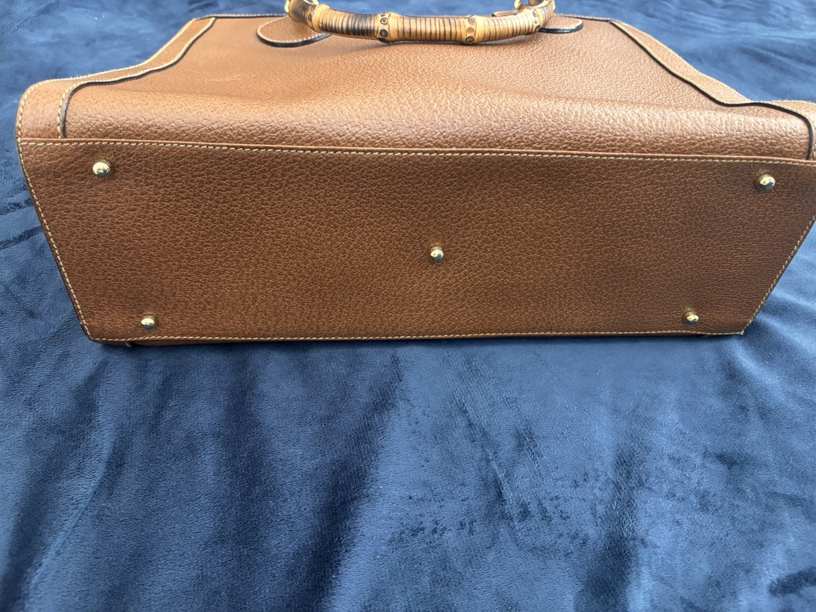 Gucci Brown Pebbled Bamboo Top Handle Tote, Zip/Push Lock, Gold Hardware