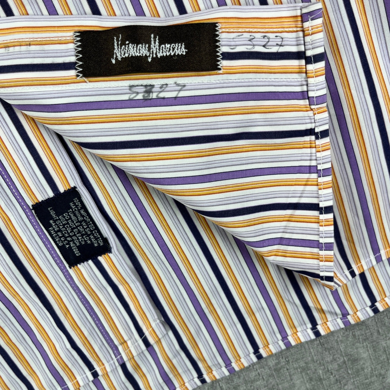 Burberry London Button Up Shirt Mens 17 L Multicolor Striped Neiman Marcus USA