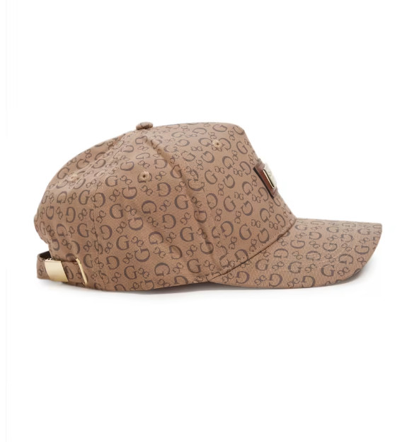 NEW WT MEN’S GUESS BROWN TAN BEIGE BASEBALL CAP HAT LOGO GOLD HARDWARE PLATE