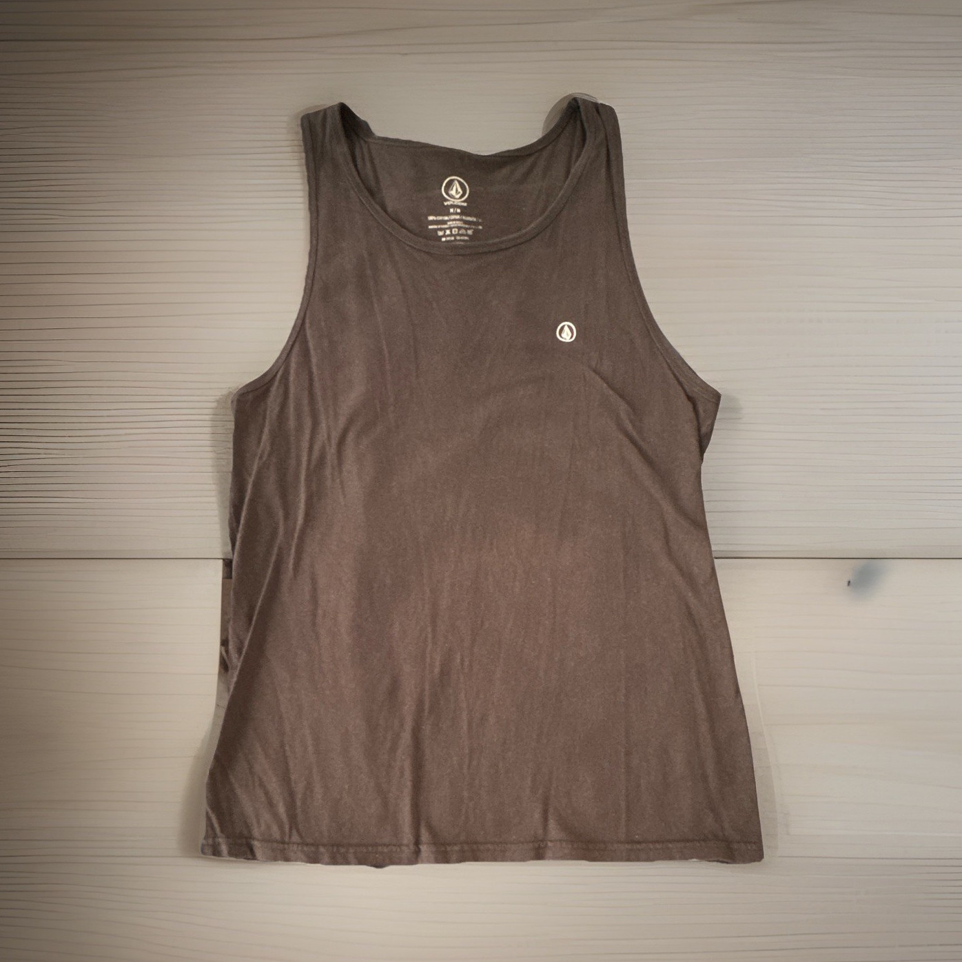 Volcom Men’s Brown Round Neck Sleeveless Solid Logo Cotton Knit Tank Top M