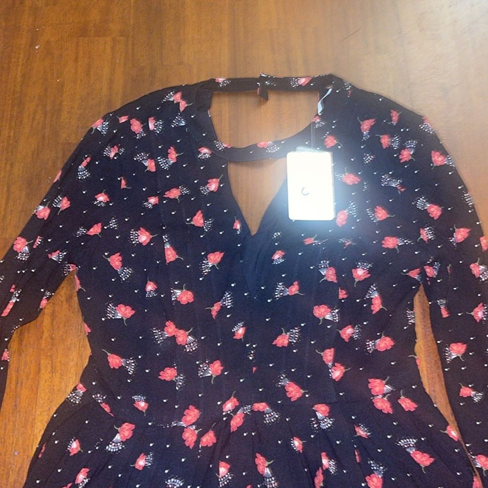 Free People ladies NWT Black Floral Combo Tegan Mini Dress. Size 2.