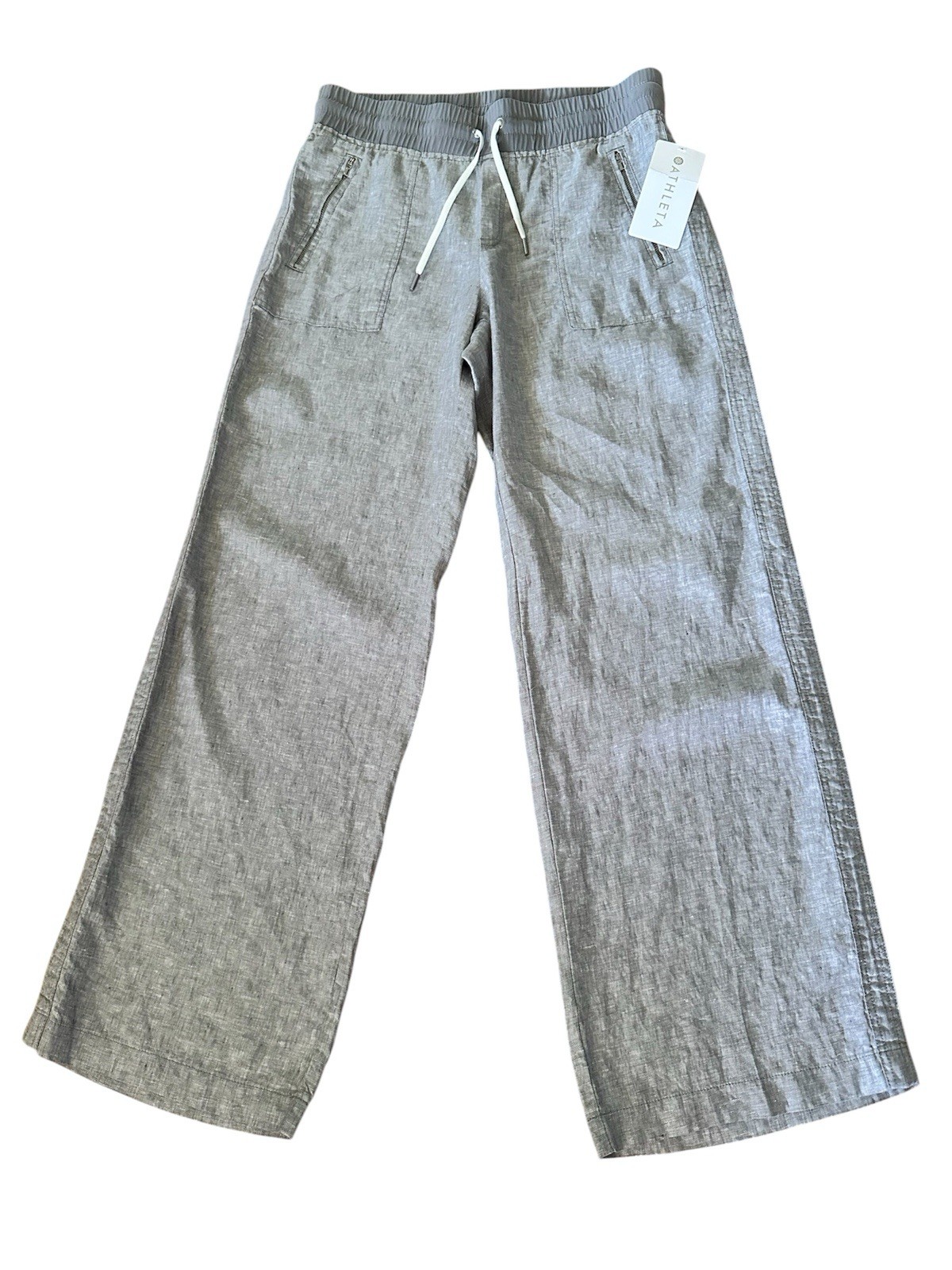 Athleta Womens Cabo Linen Wide-Leg Pants Size 10 Grey Beachy Pull-On Athleisure