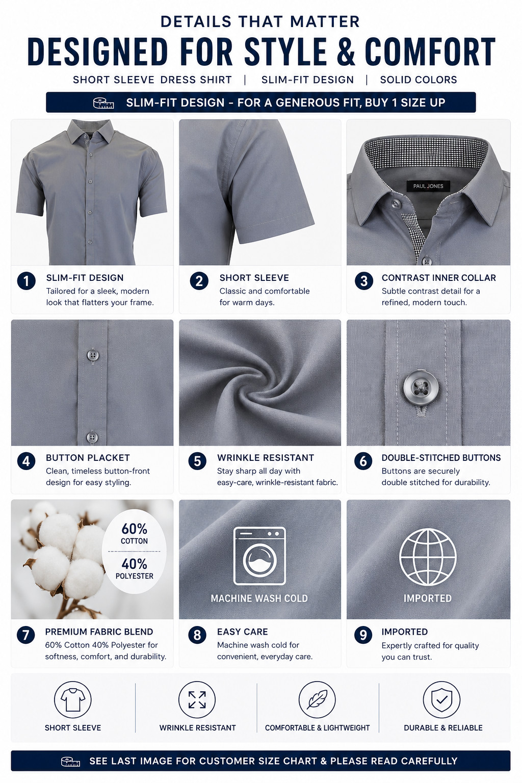 Men’s Solid Slim-Fit Button Down Short Sleeve Shirt ( Size S-5XL ) NWT Free Ship