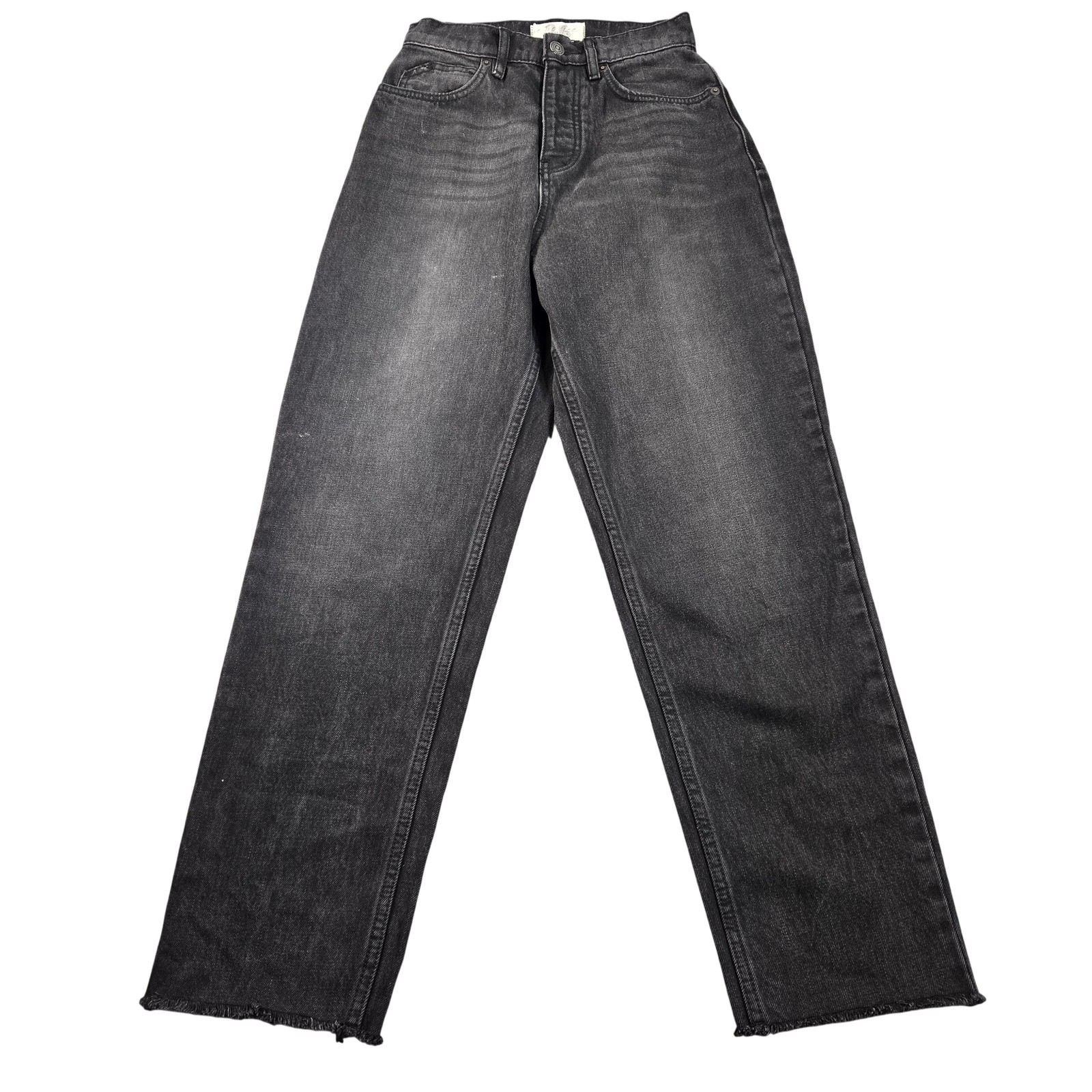 Free People Jeans Womens 26 Black Charcoal Wash High Rise Straight Raw Hem Denim