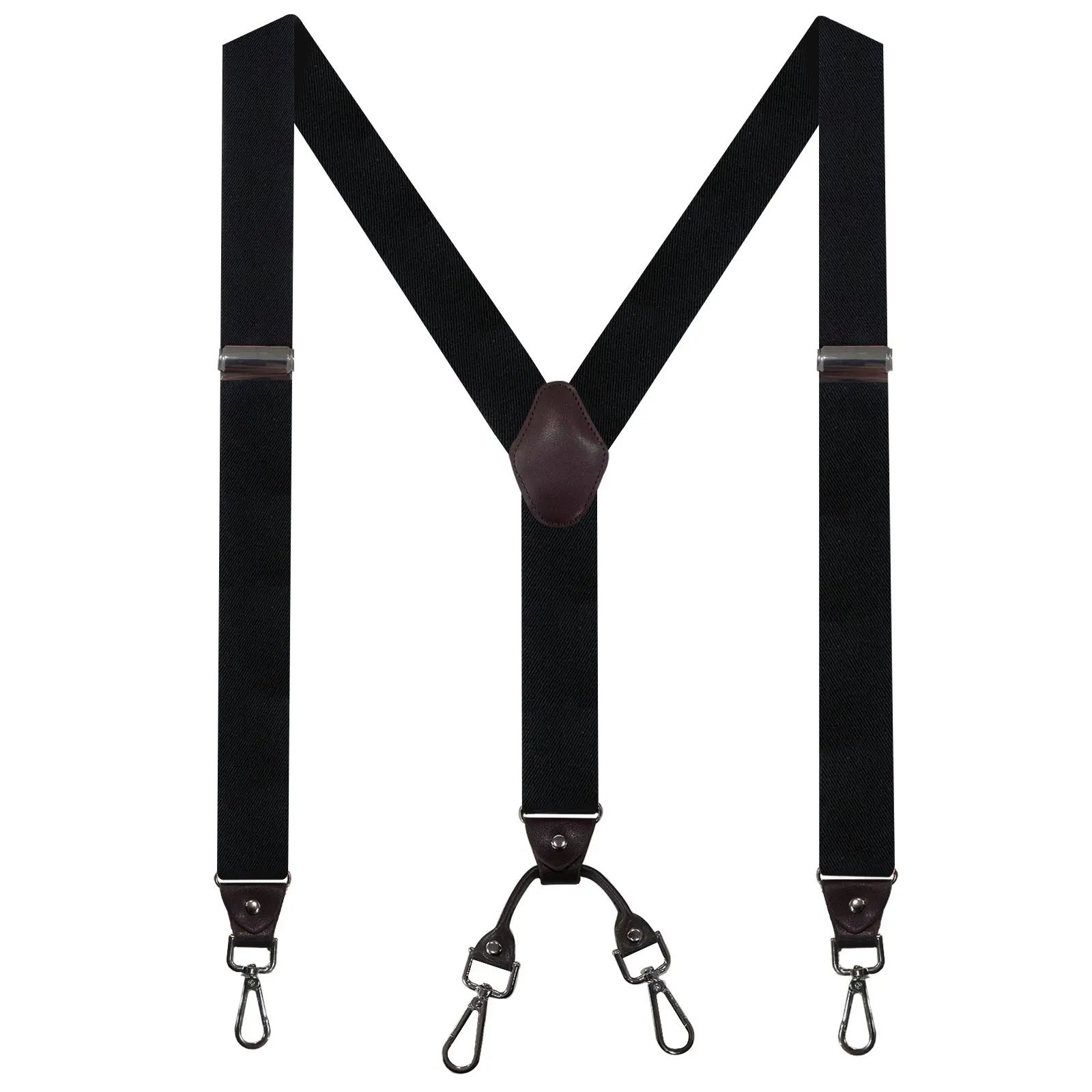 Men’s Suspenders Black 4 Swivel Hooks Heavy Duty Adjustable Y-Back Braces
