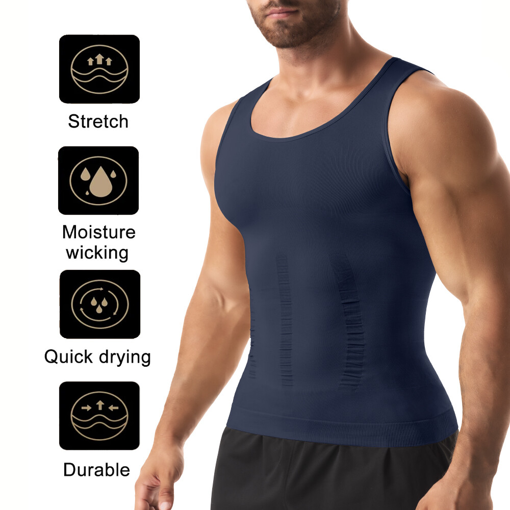 Slimming Men’s Compression Tank Top Tummy Control Belly Boobs Shaper Vest Shirts