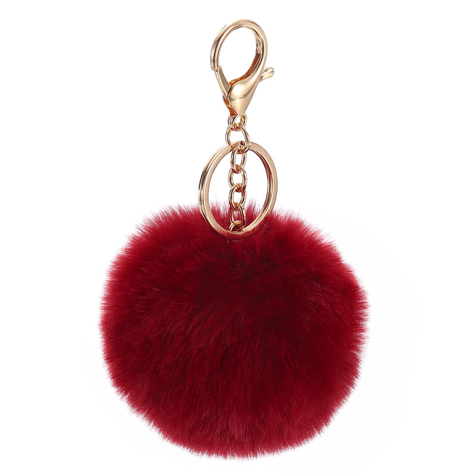 8cm Pom Pom Keychain Faux Rabbit Fur Puff Ball for Women Purse Wine Red
