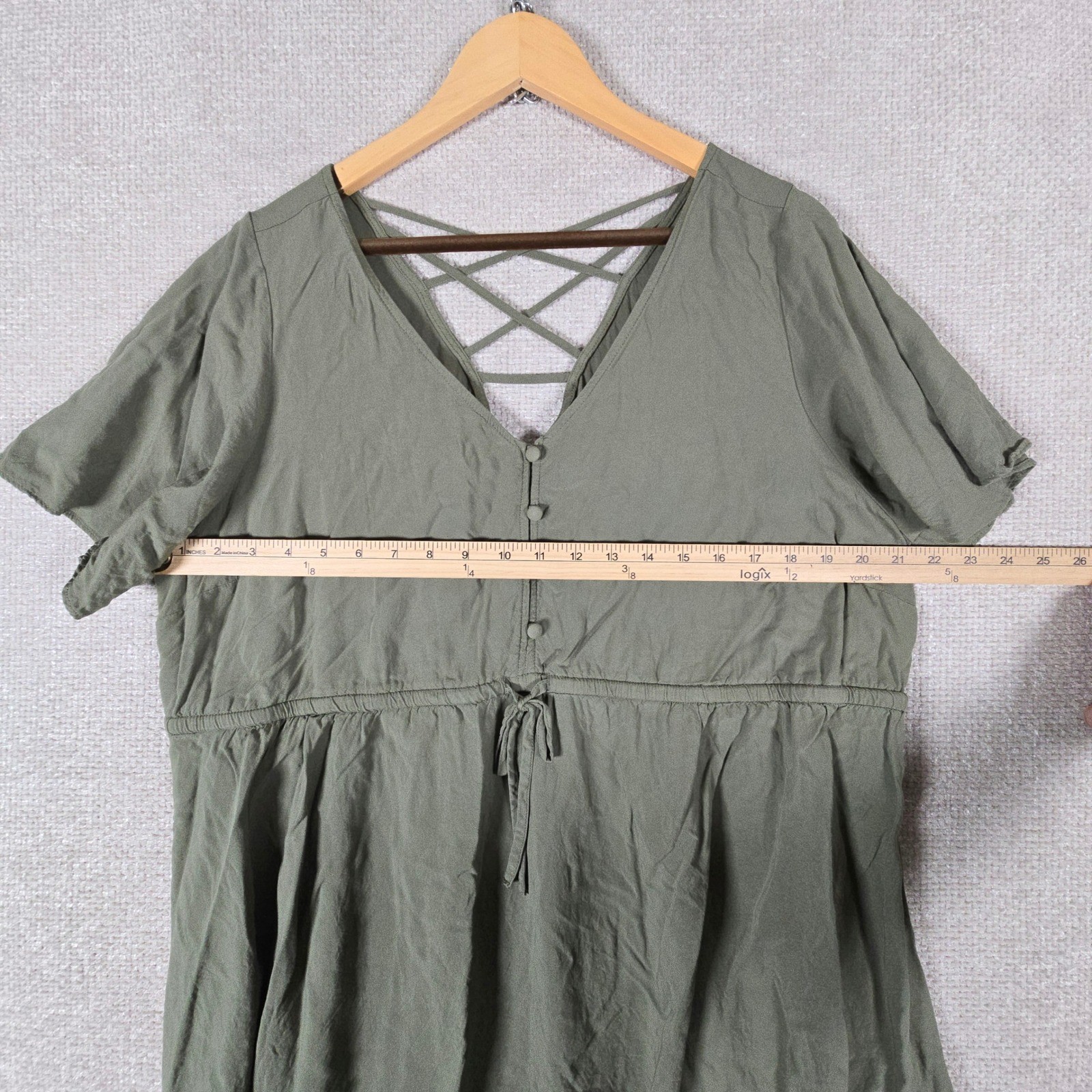 Torrid Womens Olive Green Lattice Back Handkerchief Hem Tunic Top Size 2 2X