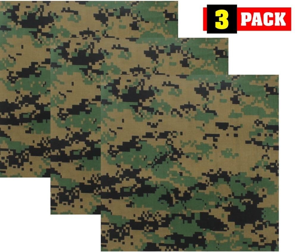 ARMYU Camouflage Military Bandana 3Pack 22×22 Cotton Camo Scarf Do Rag Face Wrap