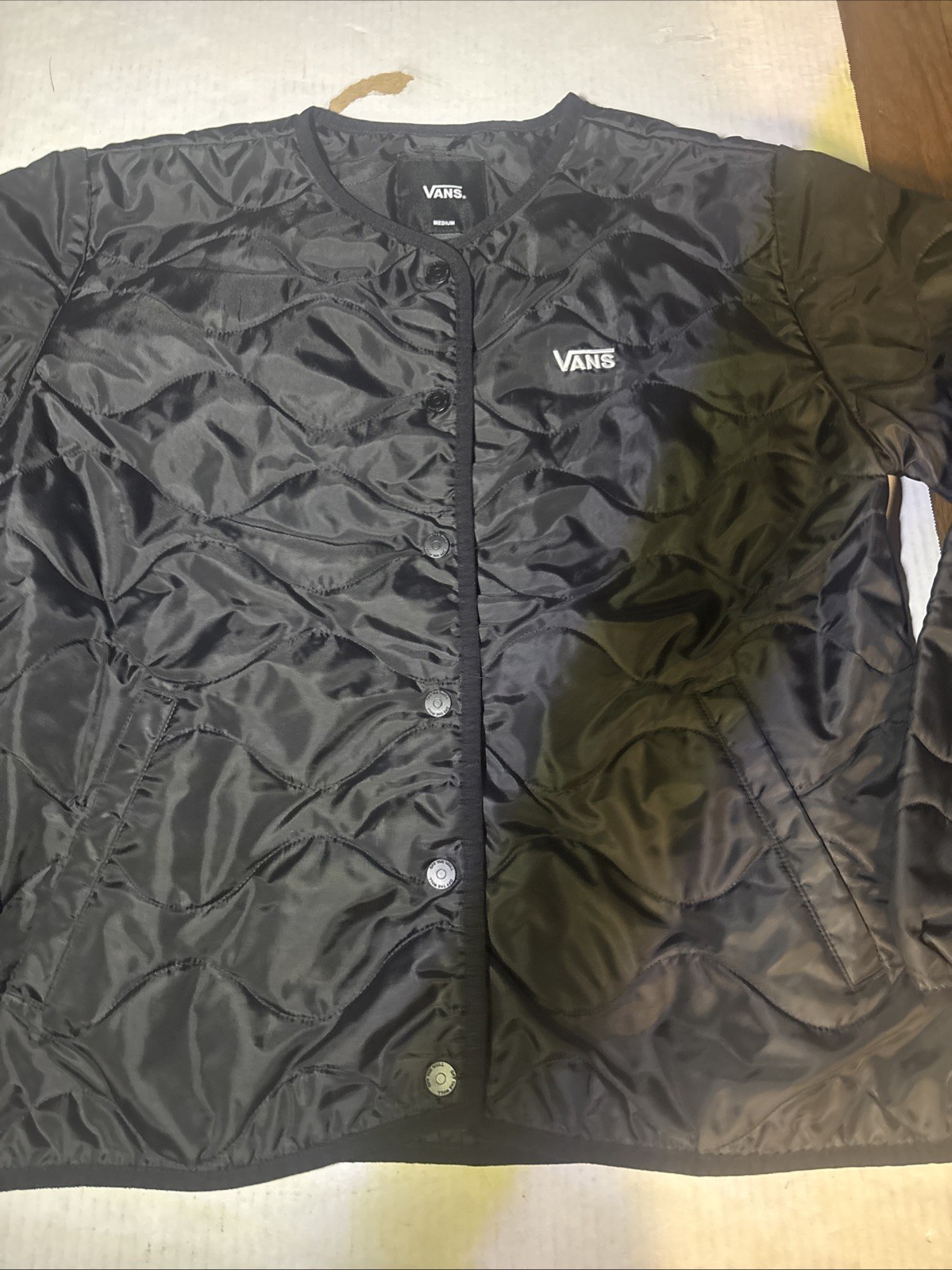 VANS Women’s Quilted Jacket Black Button Up Skater Logo Size Medium