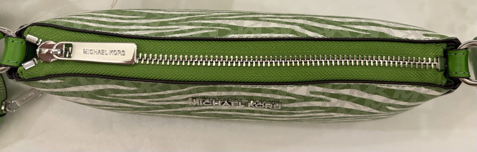 NWT Michael Kors Jet Set Travel Zebra Green/White Crossbody + Coin & Tech Pouch