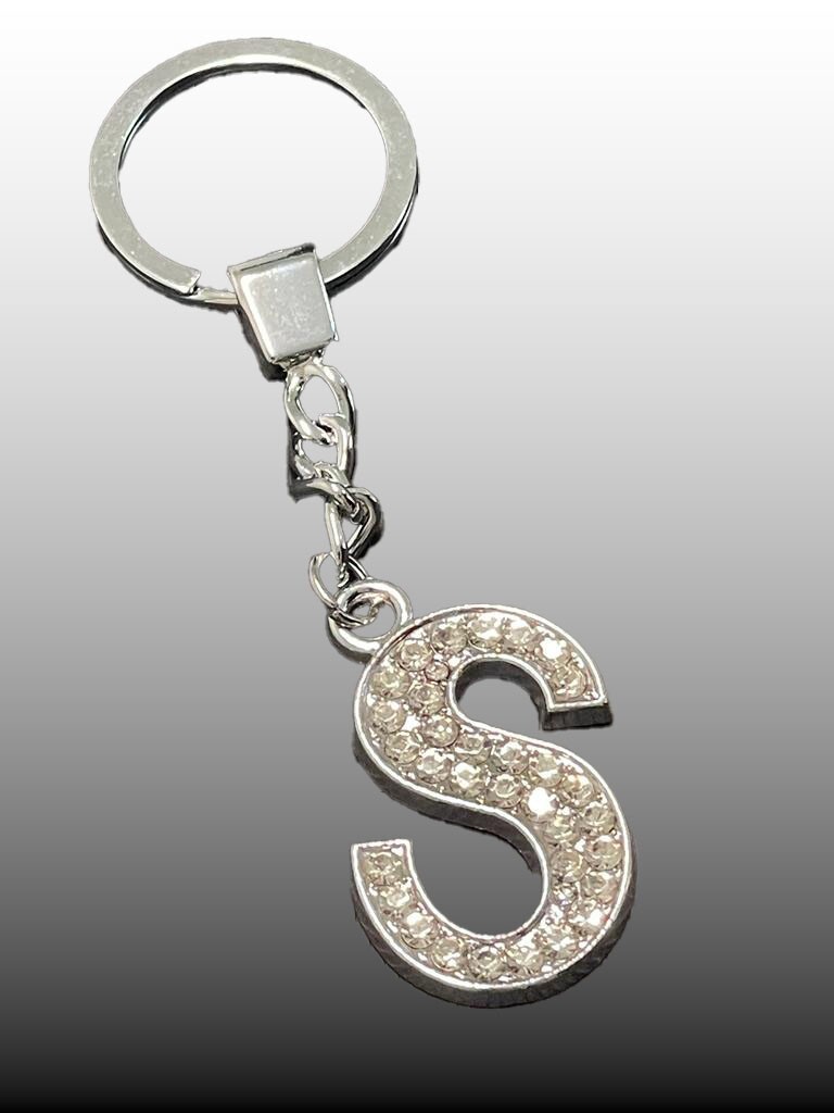 Sparkling Silver Rhinestone Letter Keychain