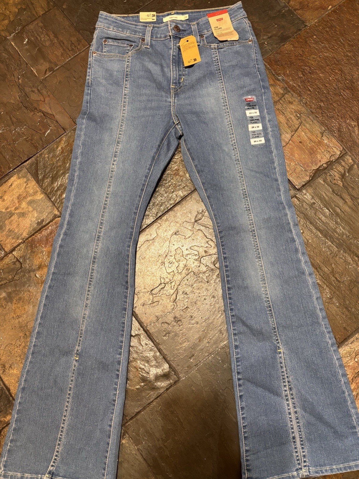 Levi’s 726 High Rise Flare Jeans Split Hem Medium Wash Women’s 29 X 32 Y2K Boho
