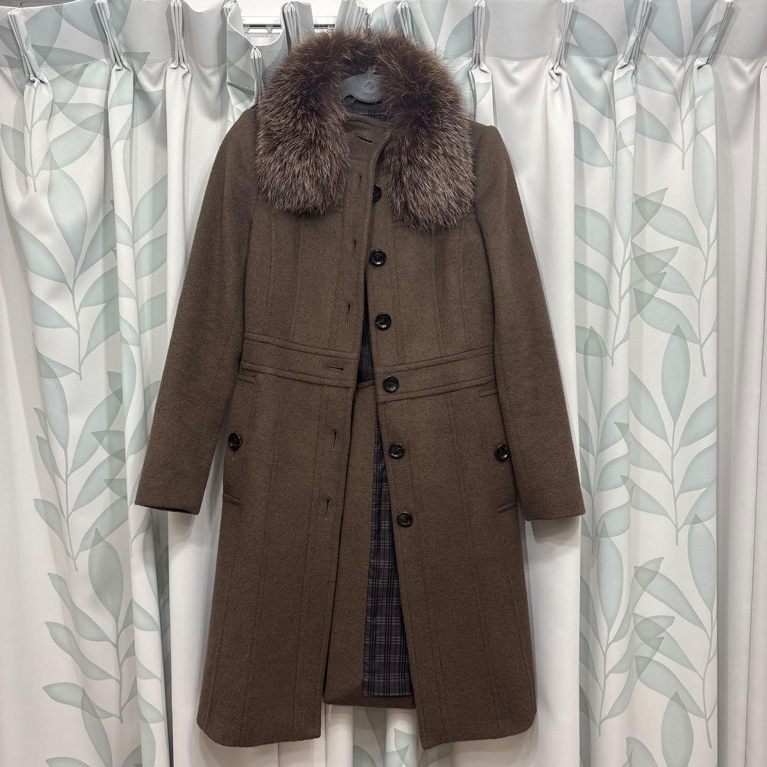 Excellent Condition Burberry Black Label Brown Long Coat 38 Wool Angora