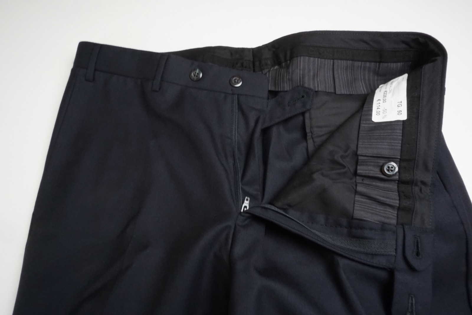 Corneliani Solid Dark Blue 100% Wool Dress Pants Sz 50R EU BRAND NEW