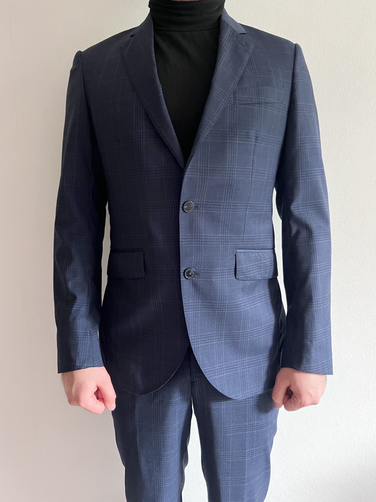 Hackett London x Loro Piana Mayfair Check 2 Piece Suit Navy Slim-Fit Size 38L, S