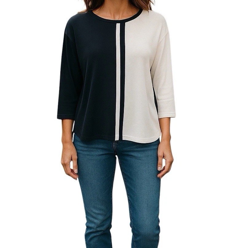 Magaschoni Two Tone Elegant Minimalist Black White Women’s Knit Top Size M