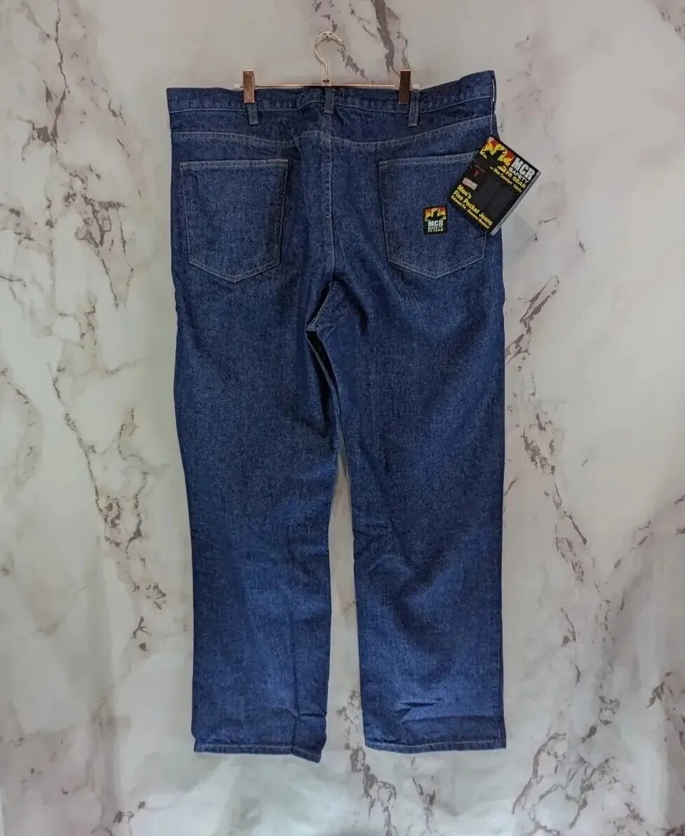 MCR Safety Jeans Mens 42X32 Blue FR Fire Resistant Relaxed Fit Enzyme Straight