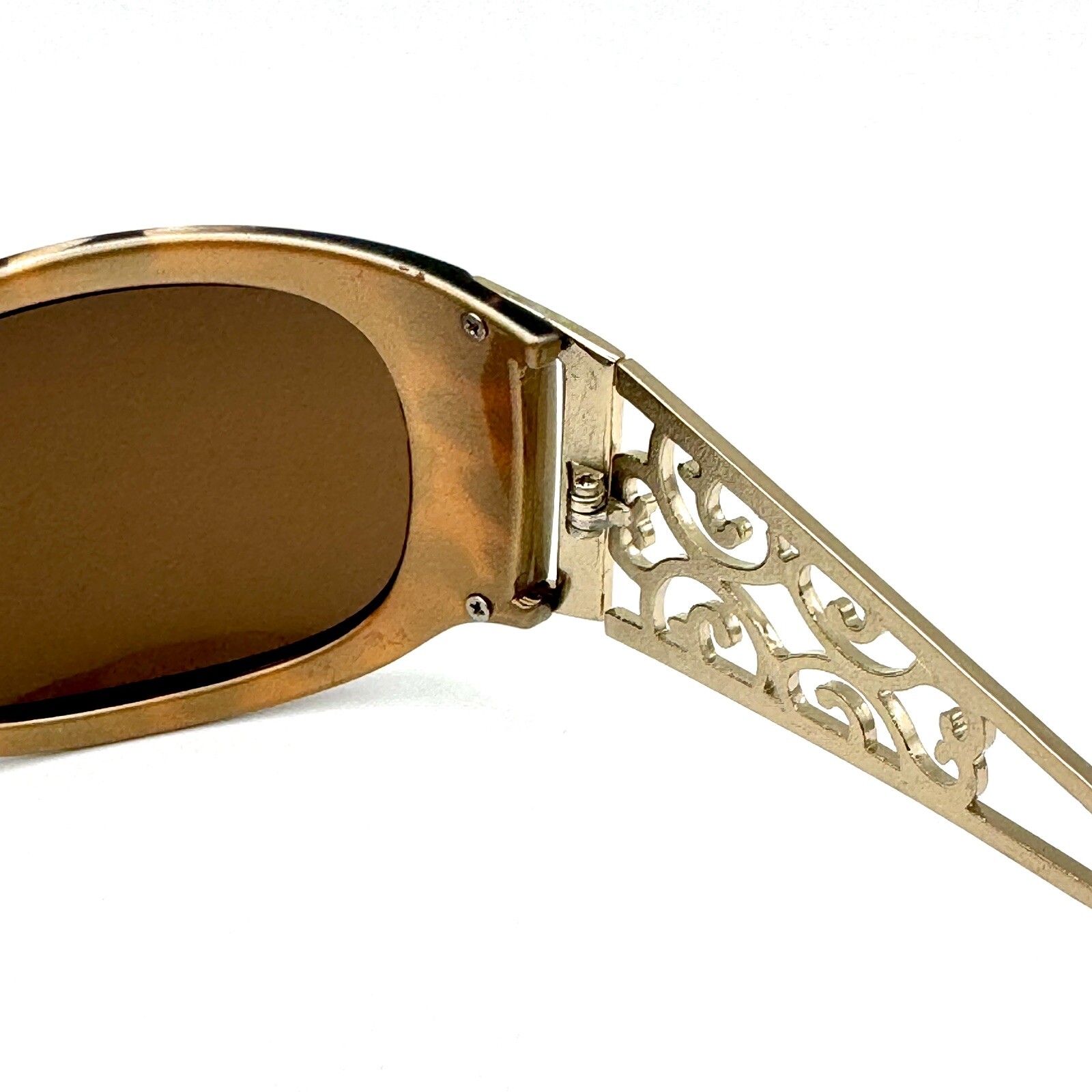 Fashion Oval Sunglasses Brown Tortoise Shell & Designer Ornate Frame Gold Metal