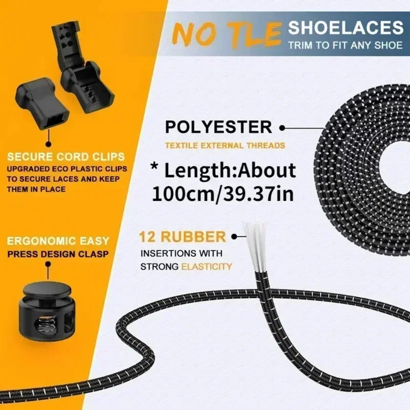 No Tie Elastic Lock Shoe Laces Rope Running Jogging Sneakers Trainer Shoelaces