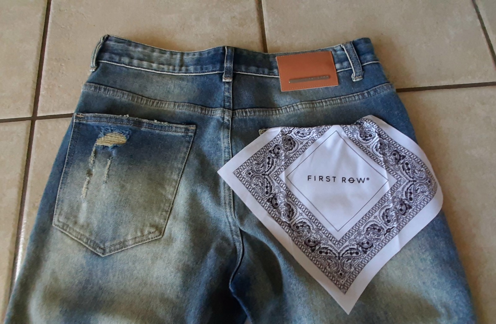 First Row Jeans Men 32/32 Distressed Patches Skinny Hip Hop Skater Streetwear B2