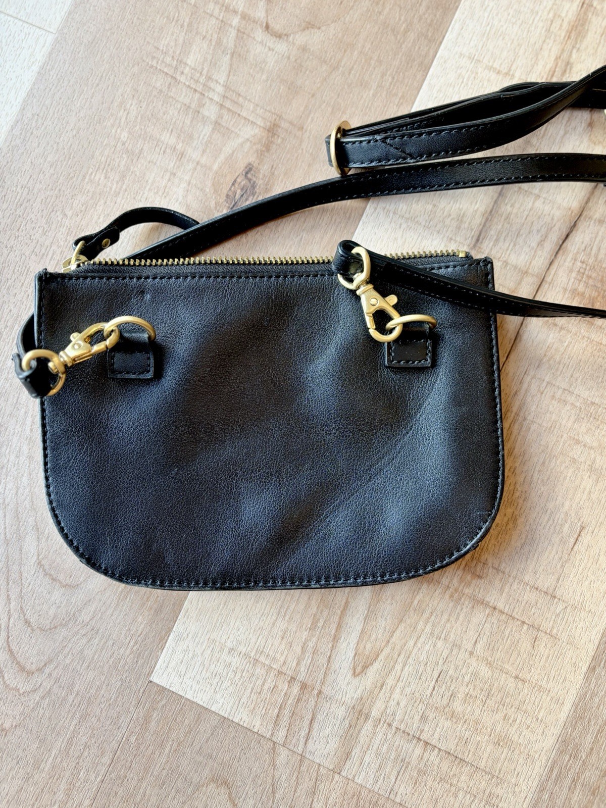 Lo & Sons The Waverley 2 Black Saffiano Leather Crossbody Belt Bag Gold Hardware