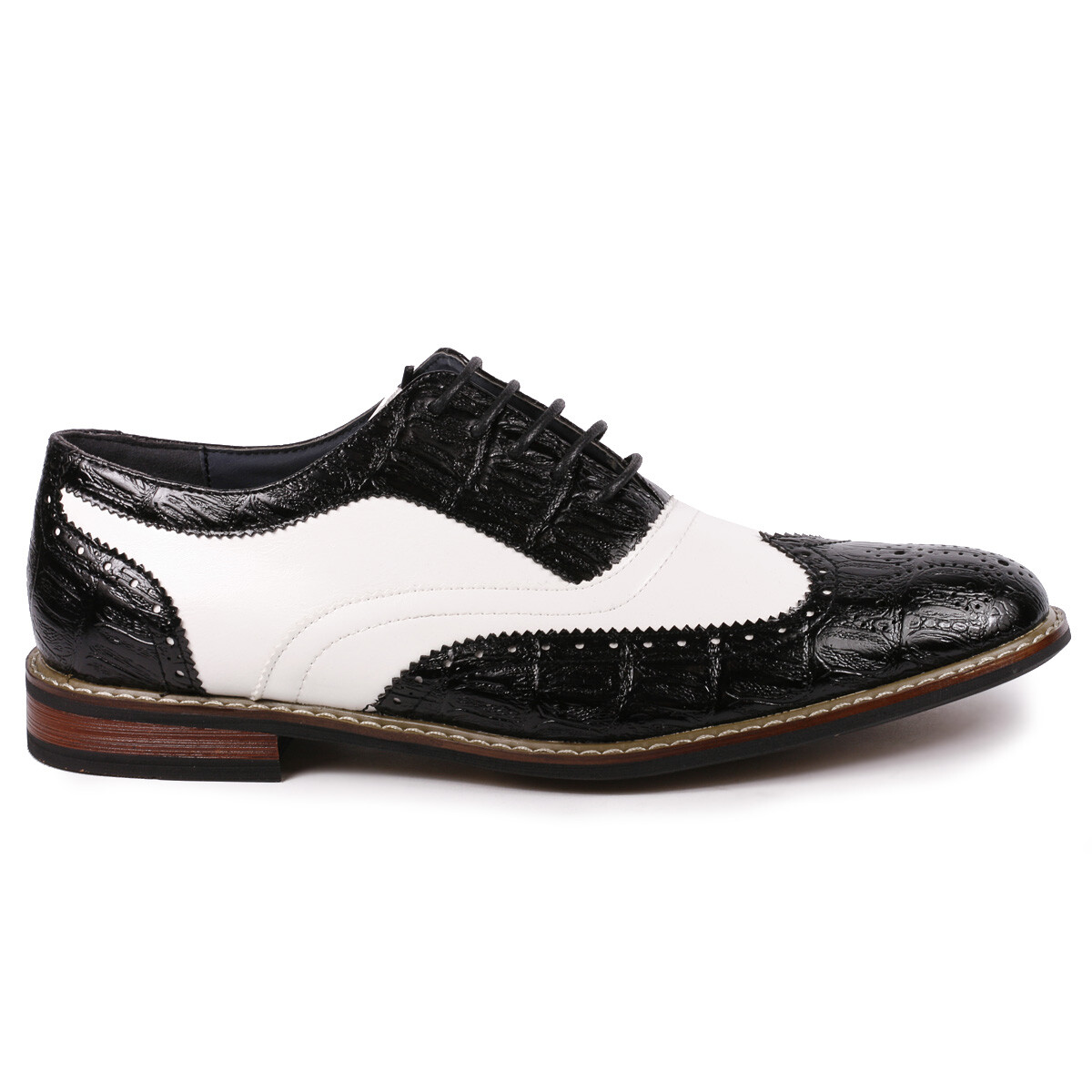 Black White Men’s Tuxedo Spectator Perforated Wing Tip Lace Up Oxford Dress Shoe