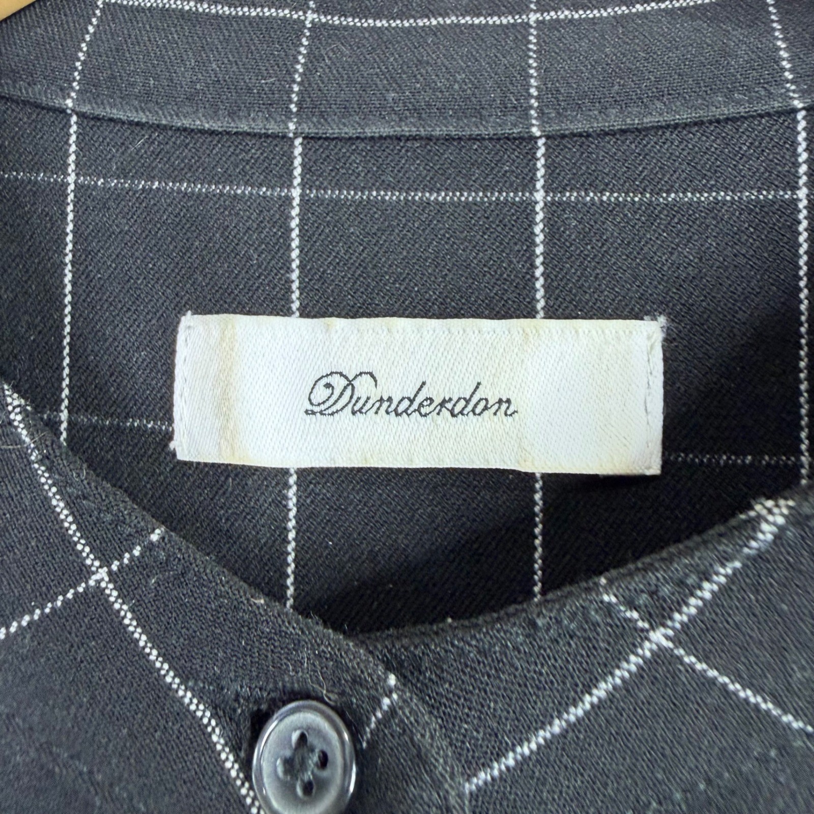 Dunderdon Ana Black Grid Windowpane Shirt Dress Tie Waist Pockets Size M
