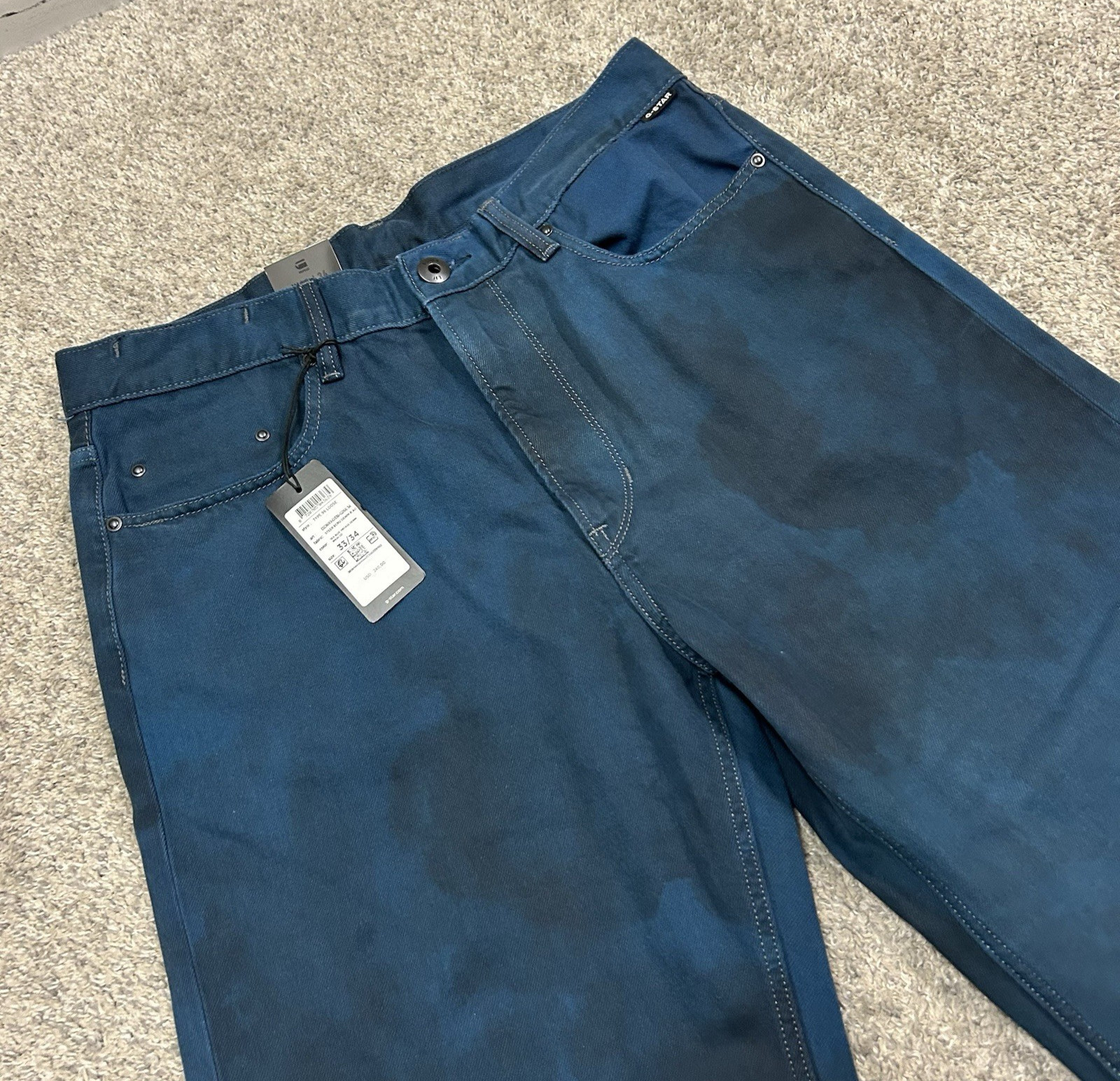 G Star Raw Jeans Mens 33X34 Type 96 Loose Sea Blue Denim Wash New with Tags