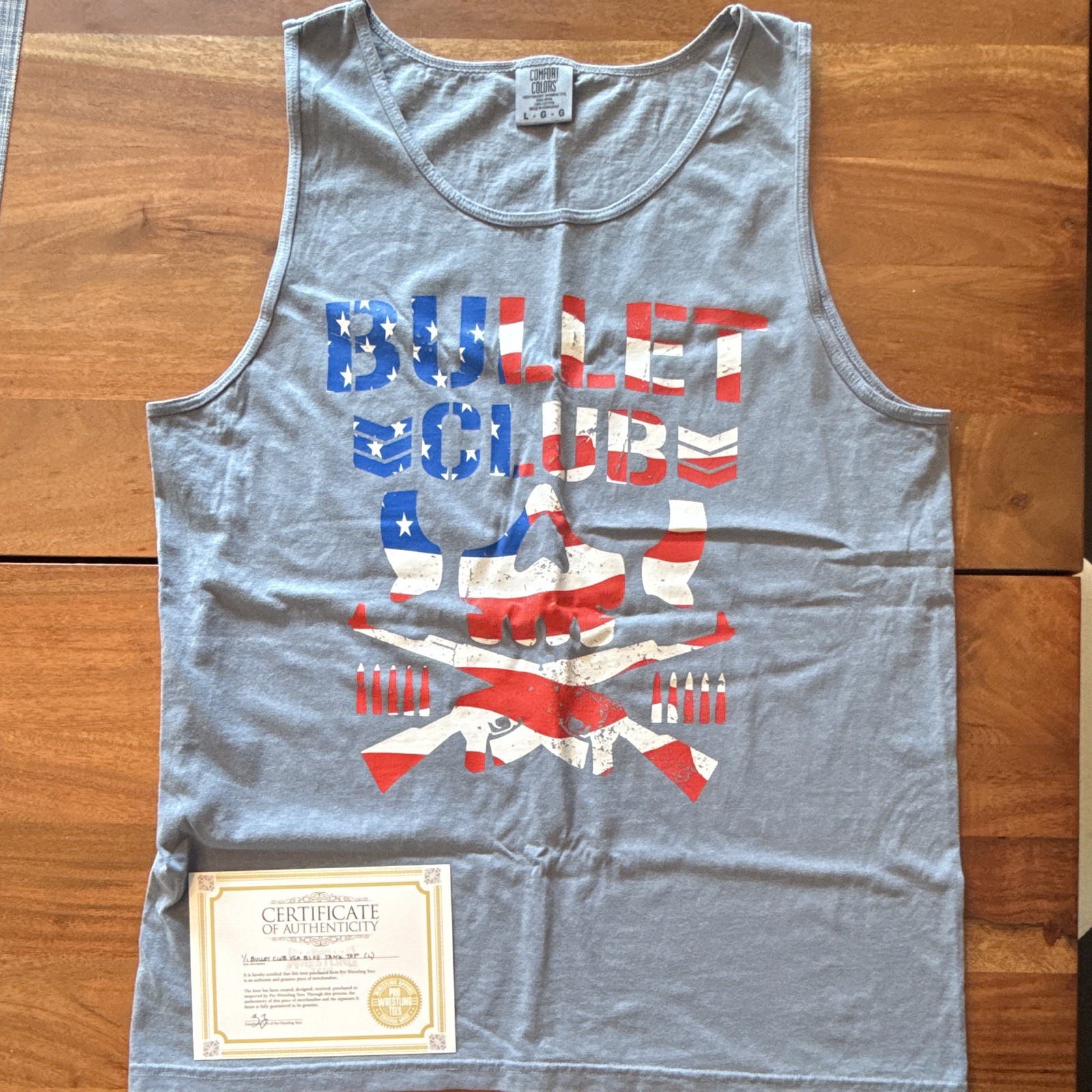 NJPW Bullet Club USA Blue/Gray Tank Top Men’s L Regular Fit Cotton