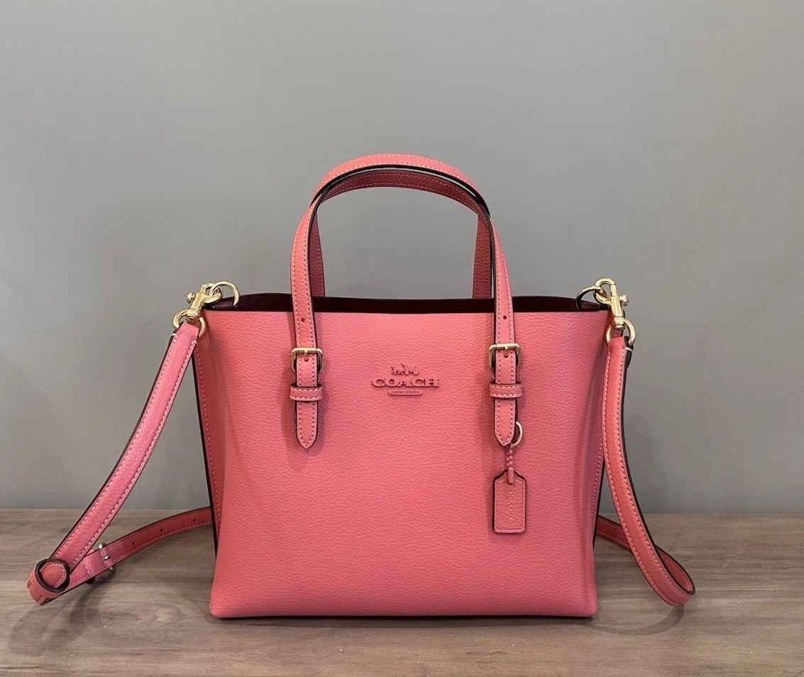 COACH Mollie Tote Shoulder Crossbody Bag Leather Bright Coral Gold CV966 NWT