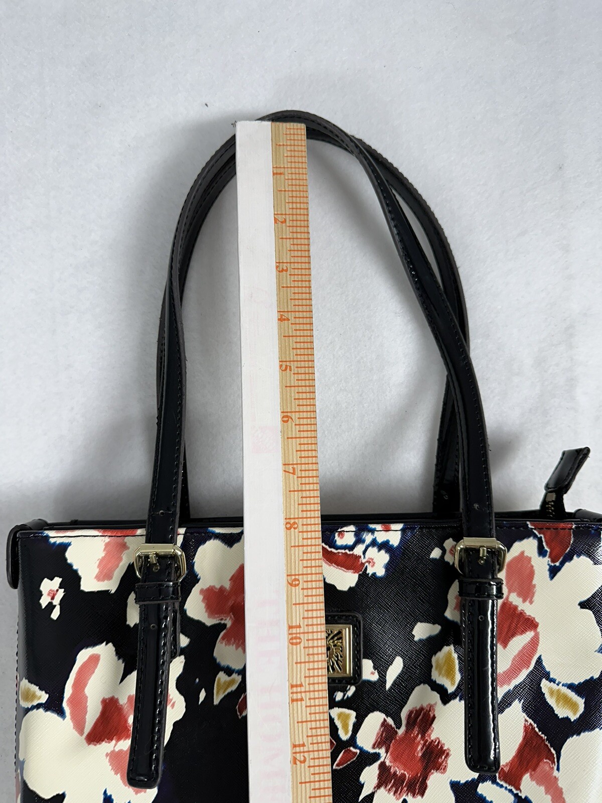 Anne Klein Shoulder Tote Bag Black Multi-Color Floral Purse Medium Adjustable