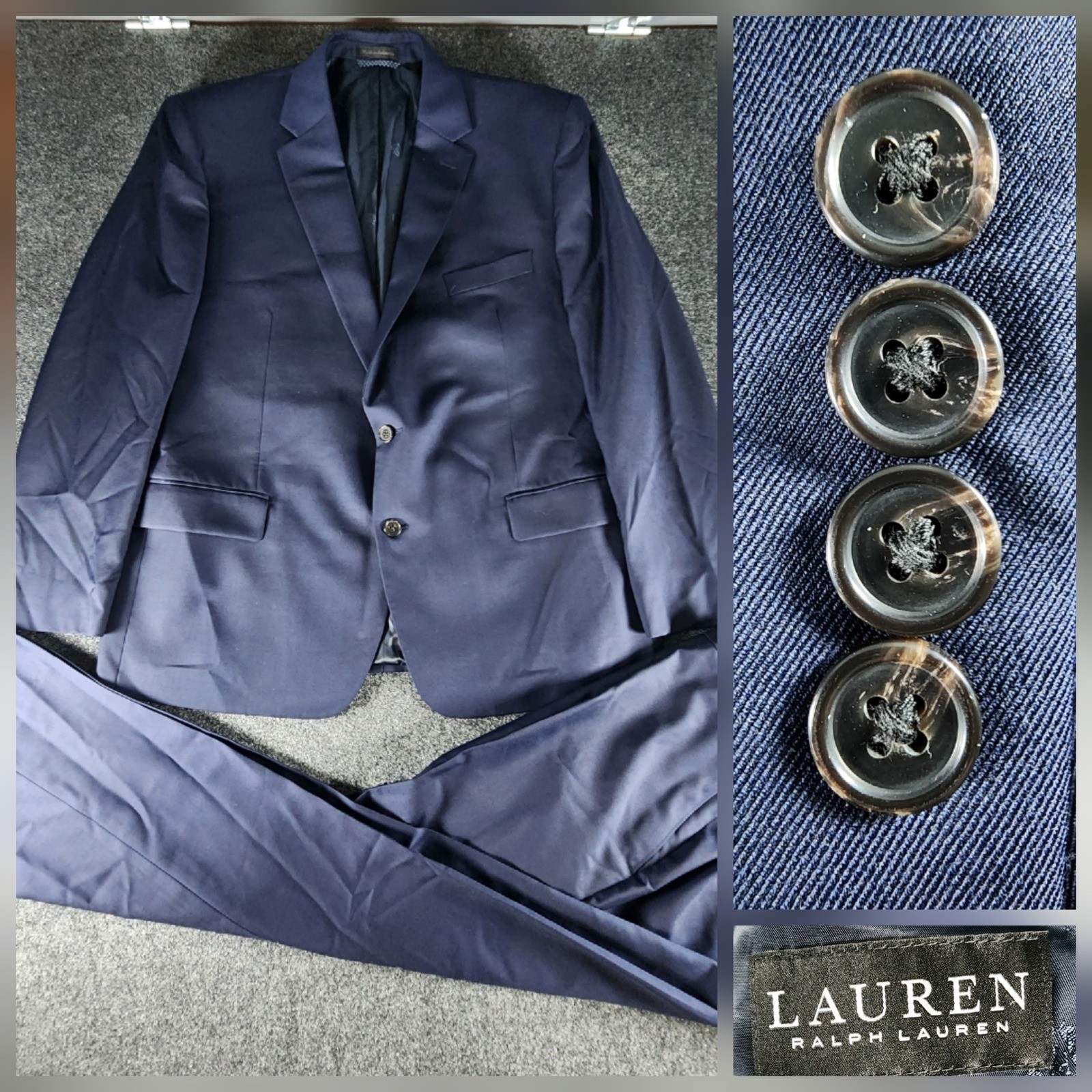 Lauren Ralph Lauren Mens Navy Blue 2 Piece Suit 46R Pants 44×29 Double Vented