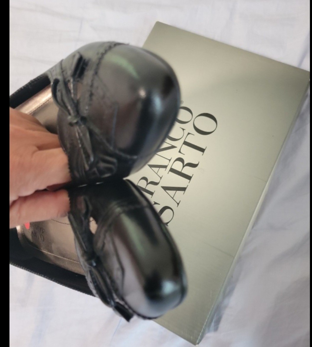 Franco Sarto Black Leather Pointed Toe Pump Bow Spool Heel Slip-On US 8 M
