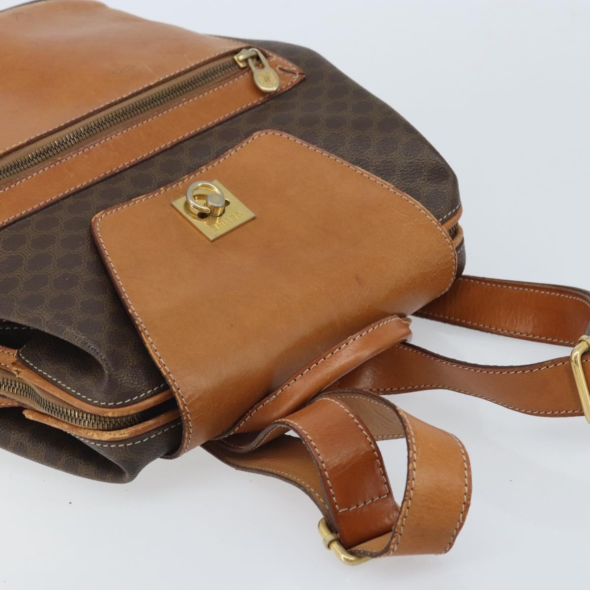 CELINE Macadam Canvas Backpack PVC Leather Brown Gold Auth 169840