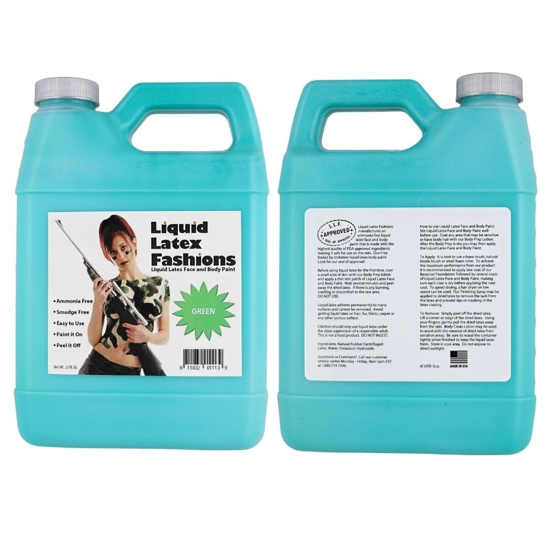 Green 32 Fl Oz – Liquid Latex Face and Body Paint for Cosplay, Halloween, Party