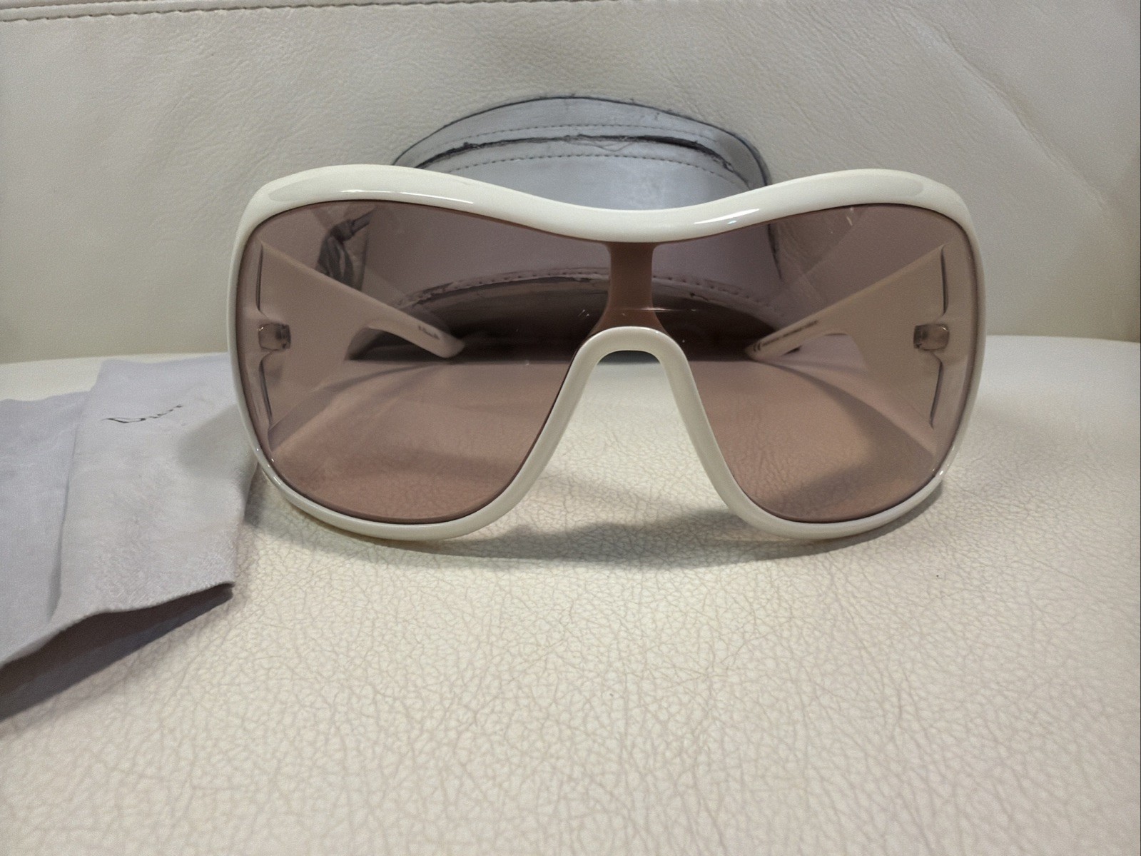 CHRISTIAN DIOR CANNAGE 1 White Vintage Y2K Oversized Wrap Sunglasses Italy