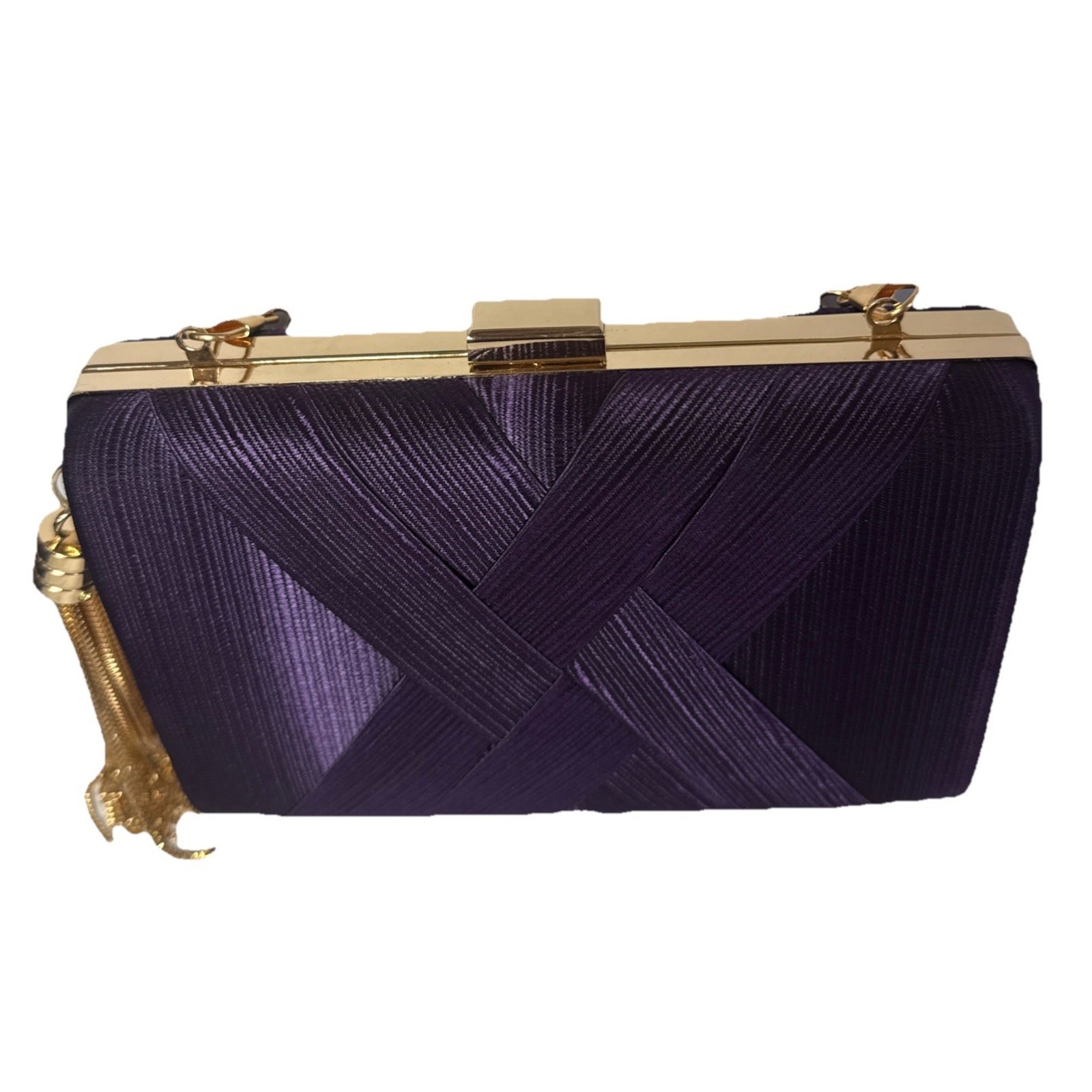 Women’s Elegant Tassel Pendant Silk Evening Bag Clutch Purse for Bride Purple